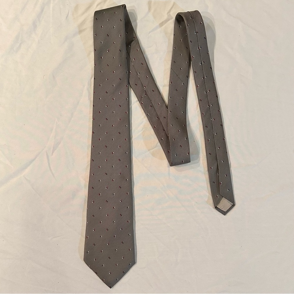 Christian Dior All Silk Diagonal Lines & Dots Design Print Mens Neck Tie Gray - Picture 5 of 6